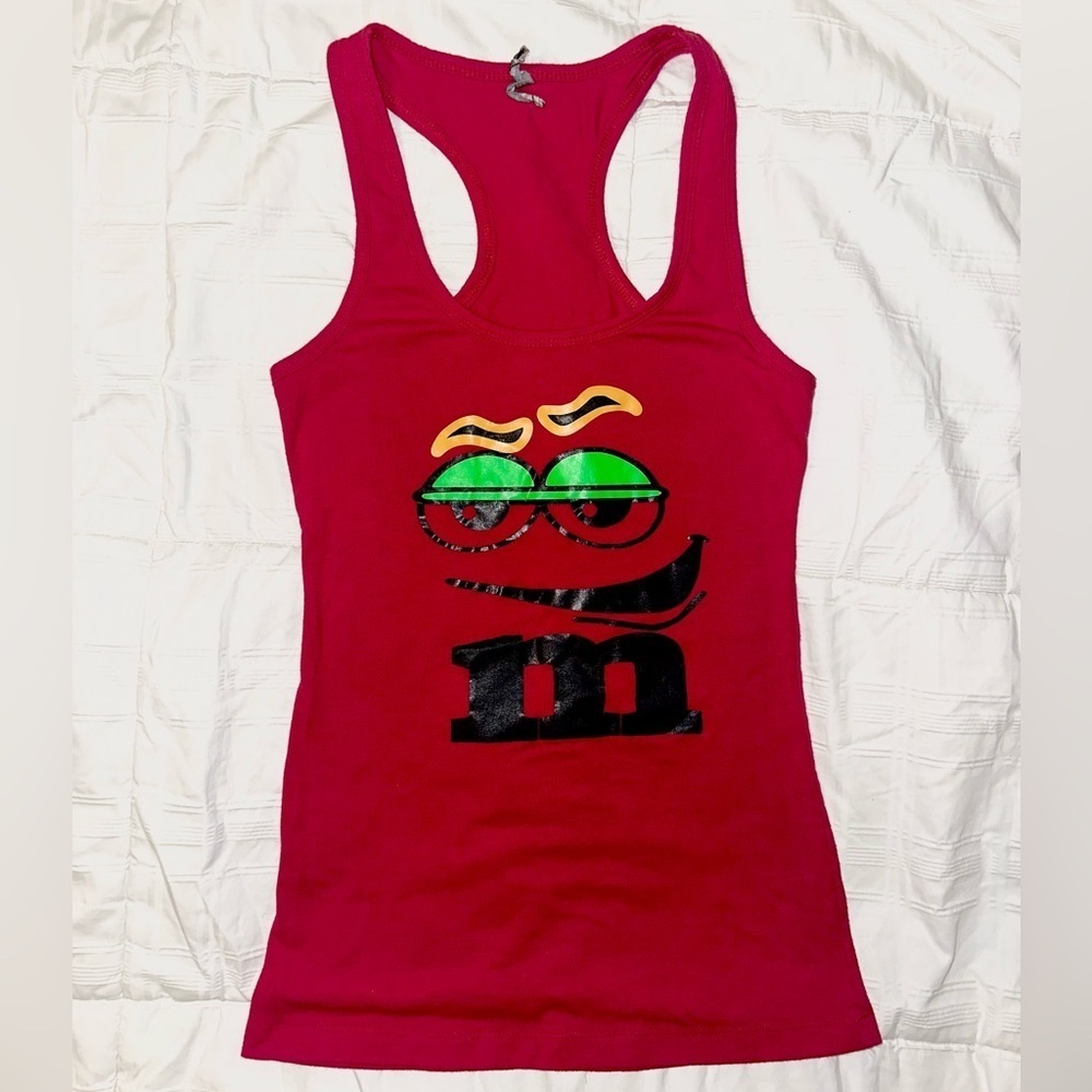 M&M Motif Red Tank Top with Graphic Design